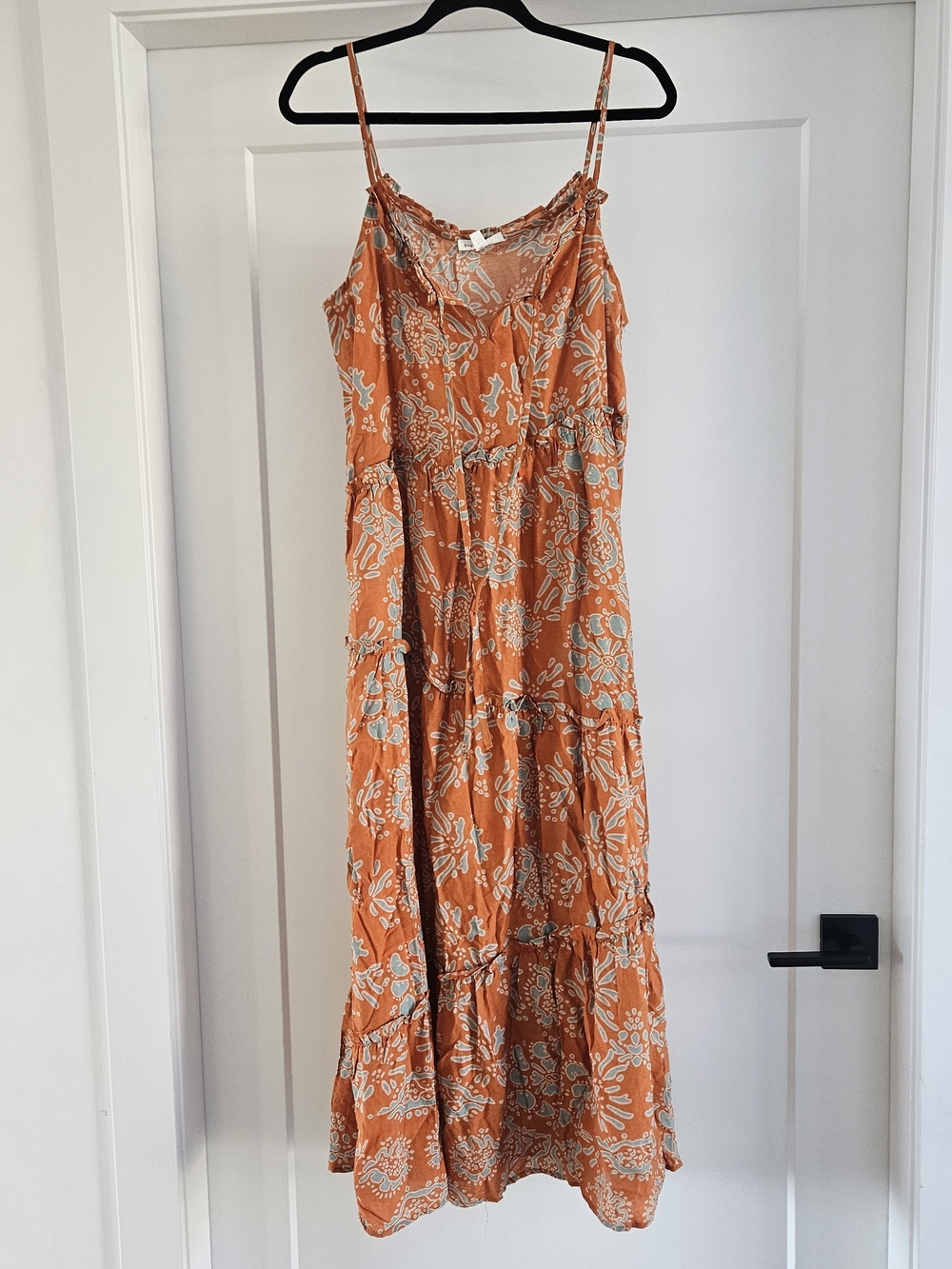 Blu Pepper Orange Floral Tiered Spaghetti Strap Maxi Dress